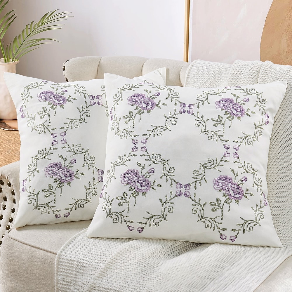 Canvas Pillow Shells with Rose Embellishments (Set of 2), NO INSERT