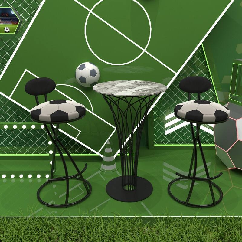 Football Print Bar Stools Set of 2 Upholstered Counter Height Barstool for Kitchen Island S-shaped Velvet Metal Dining Chairs