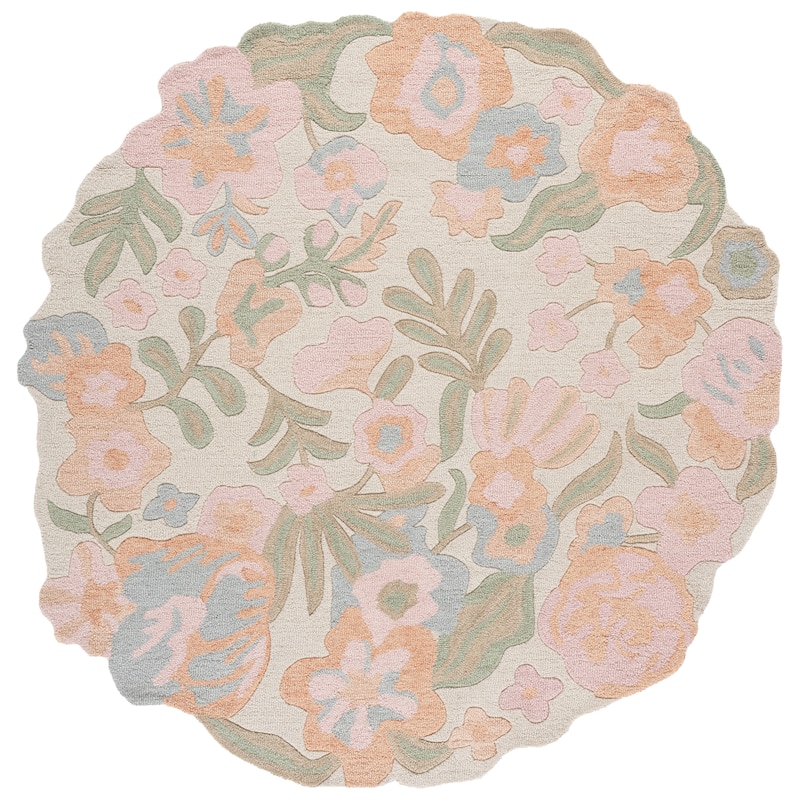 SAFAVIEH Handmade Jardin Radojka Floral Wool Rug - 6' Round - Ivory/Pink