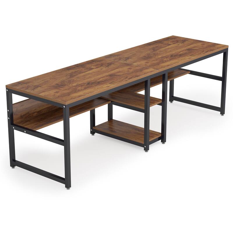 78.7" Double Desk for Two Person with Bookshelves with storage , Rustic Brown