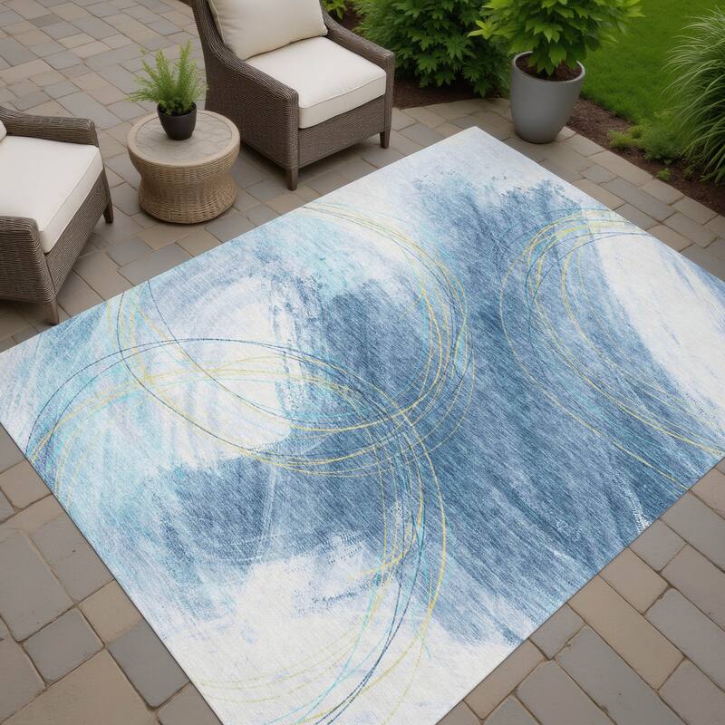 Machine Washable Indoor/ Outdoor Abstract Modern Chantille Rug