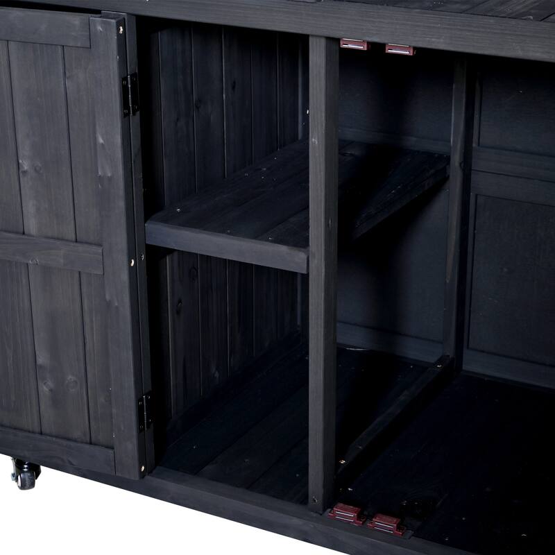 Extendable 41.9" Outdoor Kitchen Island with Stainless Steel Top and Side Spice Rack, Kitchen Cart with Drawers, Storage Cabinet