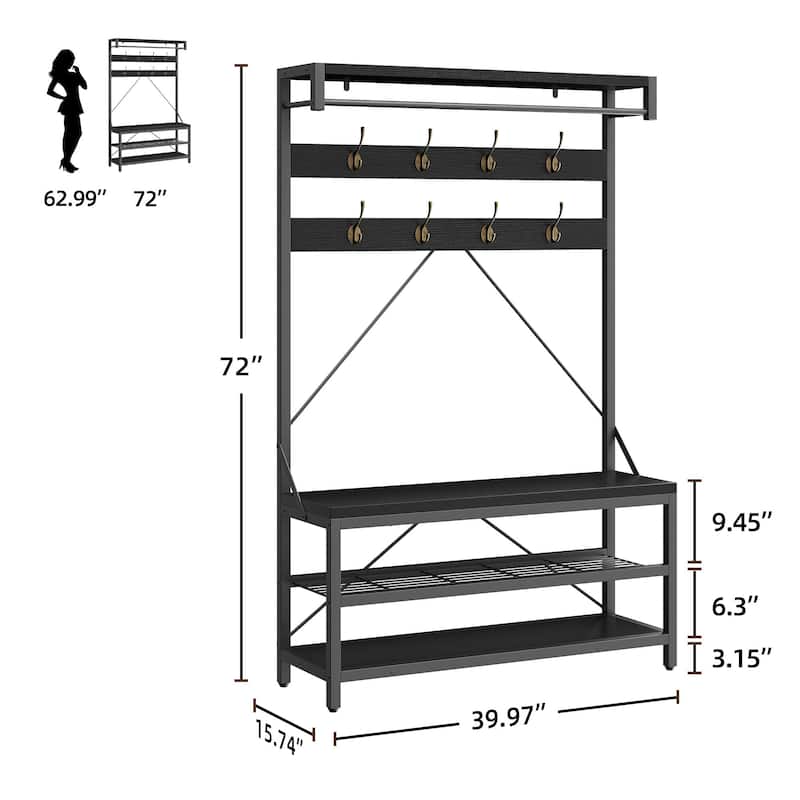 Coat Rack Shoe Bench Industrial Hall Tree Storage Bench