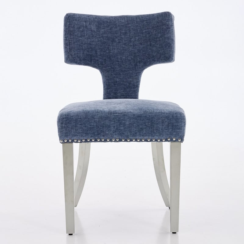 Dining Chairs Set of 2, Farmhouse Chenille Fabric Upholstered Accent Chair Curved Backrest with Copper Nails around