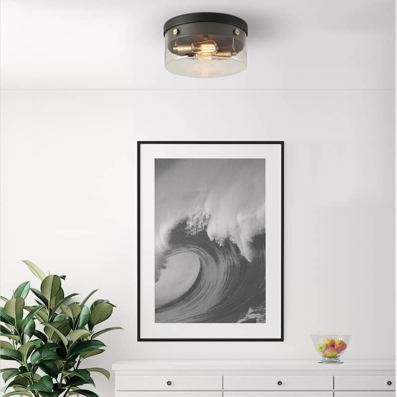 Tayce 2-Light Matte Black Flush Mount Ceiling Light with Matte Brass Accents and Clear Glass Shade - one size