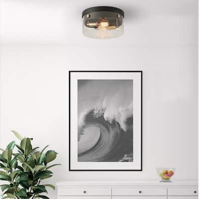 Tayce 2-Light Matte Black Flush Mount Ceiling Light with Matte Brass Accents and Clear Glass Shade - one size