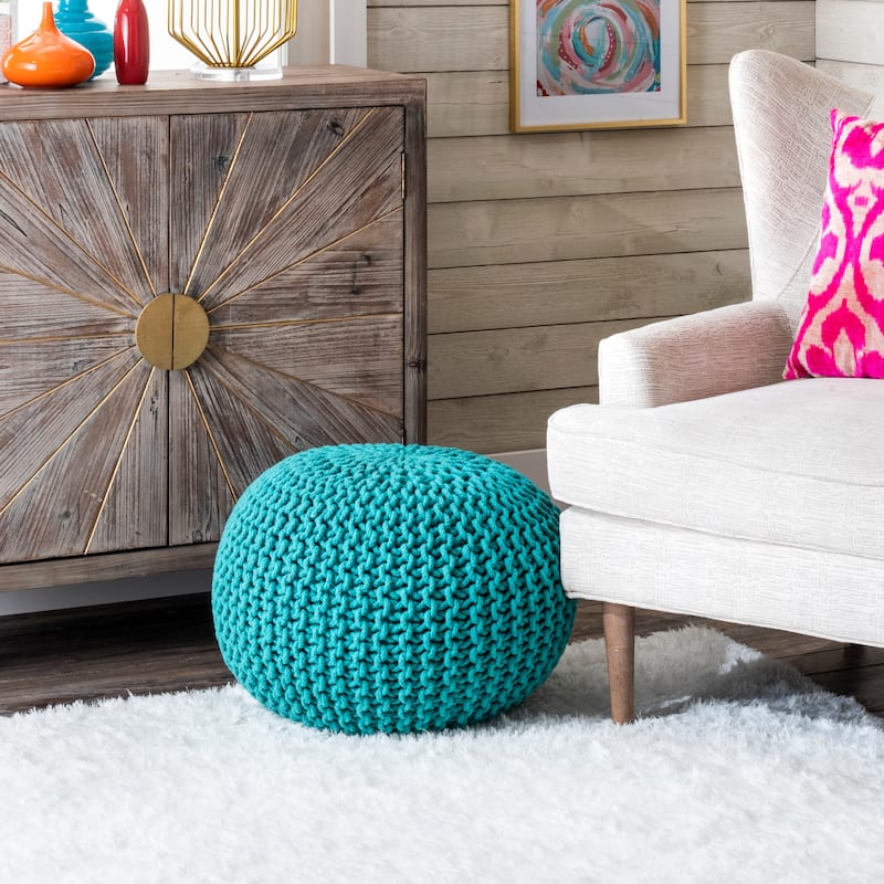 Nuloom Ling Round Knit Filled Ottoman Pouf