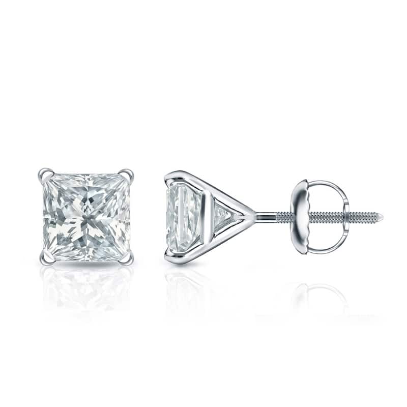 Auriya 14k Gold Lab Grown Princess Diamond Stud Earrings 0.50 to 5.00 ct. tw. 4-Prong Martini Screw-Back (F-G VS) - White - 1.25 ct. tw.