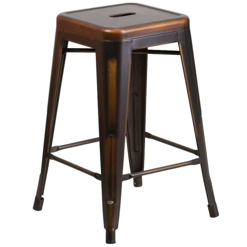4 Pack 24" High Backless Distressed Metal Indoor-Outdoor Counter Height Stool