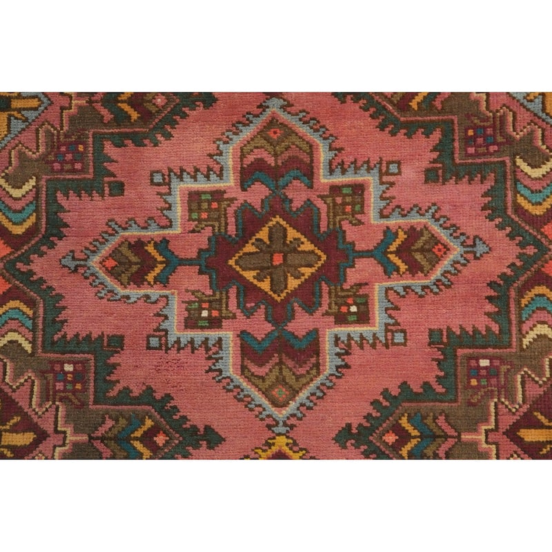 Hand Knotted Oriental 100% Wool Carpet Traditional Geometric Pink Tabriz Runner Rug - 12' 4'' X 3' 4''