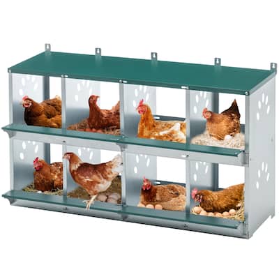 8 Compartment Chicken Nesting Boxes,For Laying Eggs, Metal Poultry Nest Box Wall Mount, Hens,Large Vented Holes Chicken Coop Box