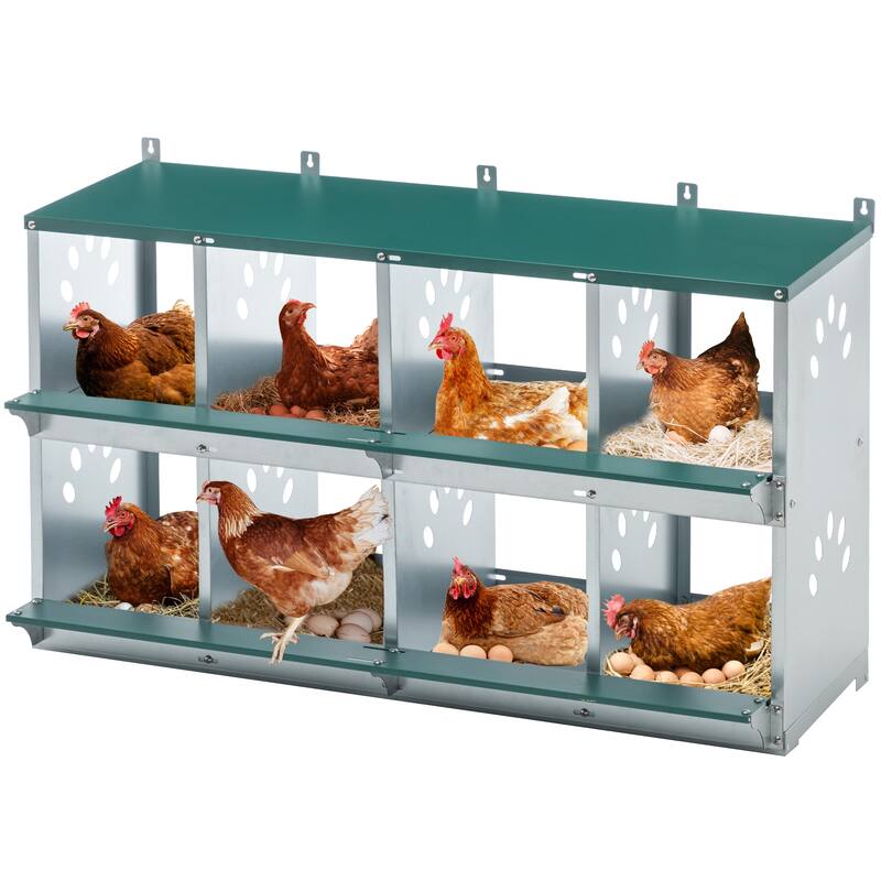 8-Compartment Metal Chicken Nesting Box - Wall-Mount Egg Laying Box with Vents for Hens & Poultry