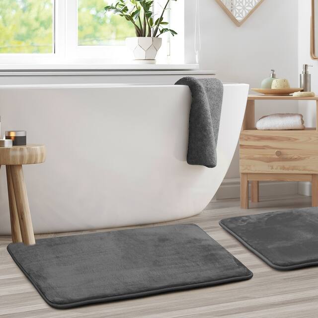 Clara Clark Ultra Soft Plush Bathroom Rug - Non-Slip, Velvet, Memory Foam Bath Mat - Set of 2