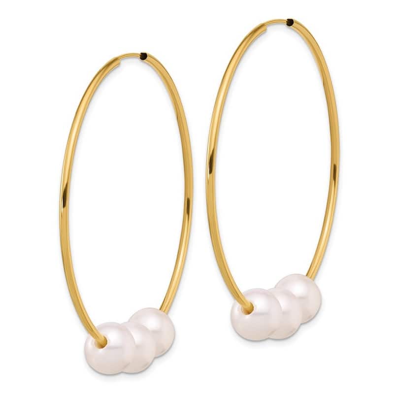 Curata 14k Yellow Gold 8-9mm Round White Freshwater Cultured Pearl Infinity Hoop Earrings (49.6mm)