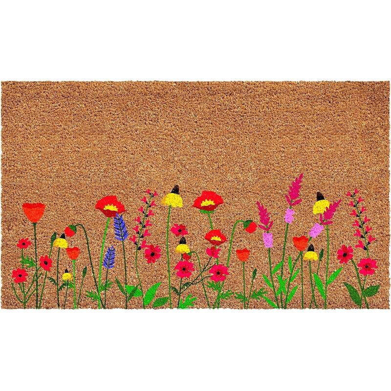 HomeRoots 17" X 29" Brown Red And Green Floral Outdoor Coir Door Mat - 17.00' X '29.00