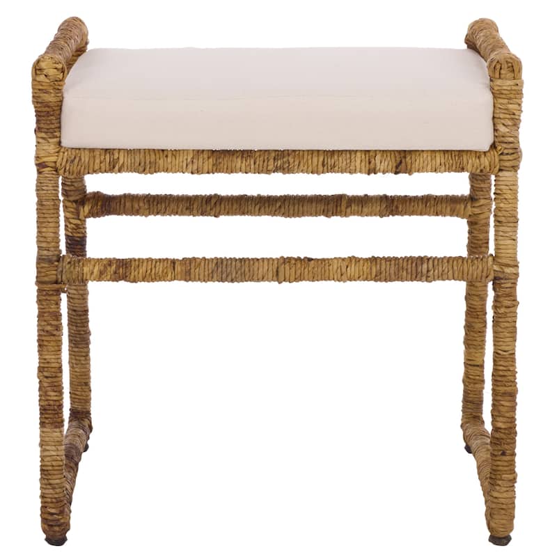 SAFAVIEH Home Iveliz Ottoman with Cushion - Dark Natural/White