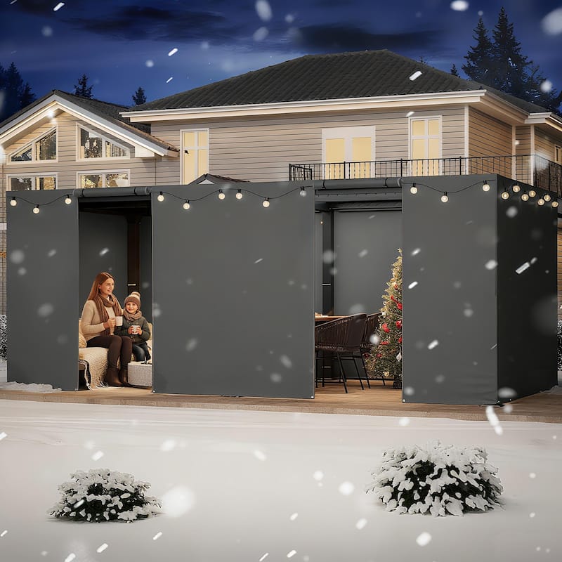 EROMMY Waterproof Pergola Winter Cover with Sidewalls, Mesh Windows and Roll-Up Door, All-Season Weather Enclosure