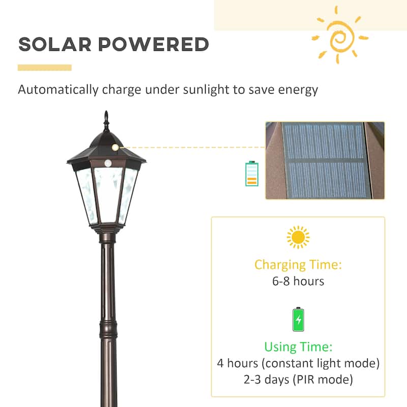 Outsunny 94.5" Solar Lamp Post Light, Dusk to Dawn Vintage Style Street Light, Aluminum Solar Powdered Lamp, PIR Motion Sensor