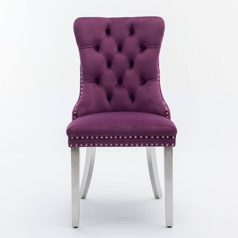 Tufted Naliheads Solid Wood Upholstered Dining Chairs (Set of 4) - Purple SliverLegs