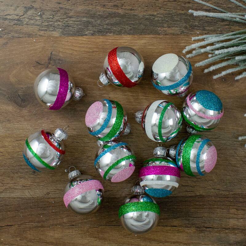 12ct Silver Pink Shatterproof 2-Finish Christmas Ornament 2.25"