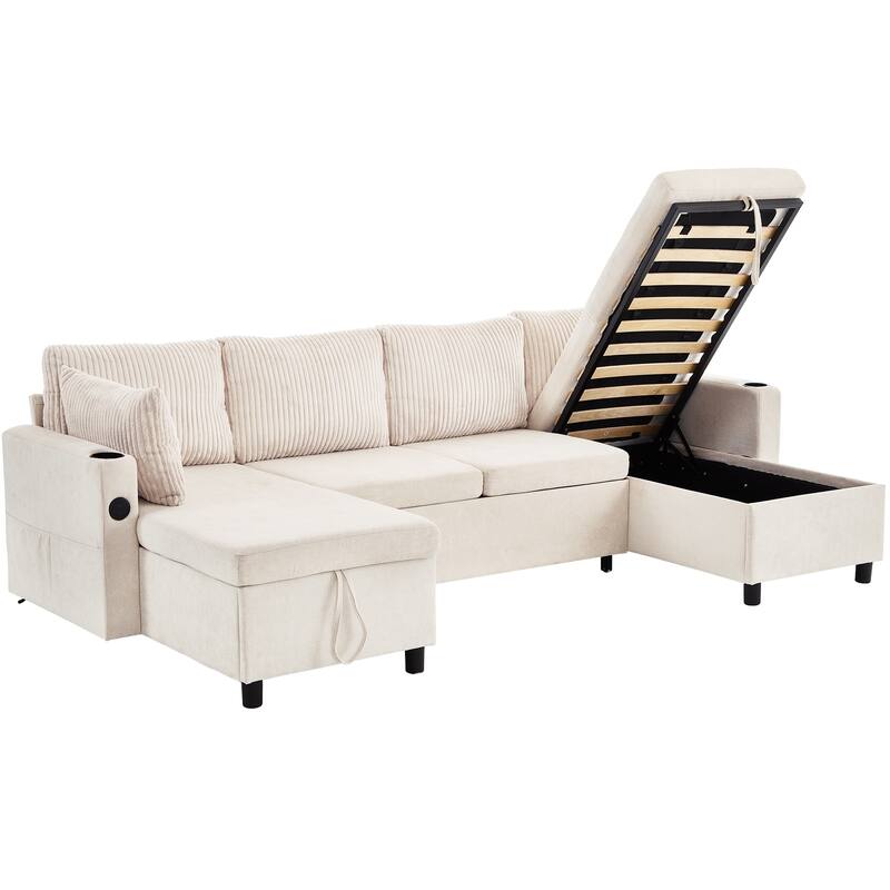 111.8 inch Sectional Sofa Pull-out Sofa Bed