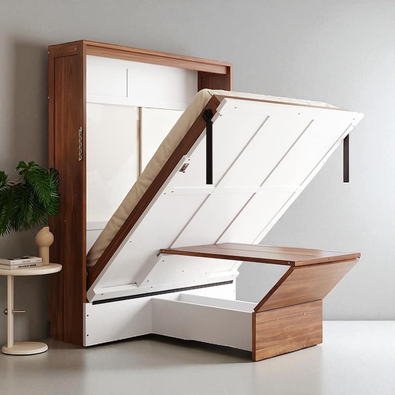 Full Size Murphy Bed with Foldable Desk, Wall Bed with Workstation, Space-Saving Cabinet Bed for Small Rooms