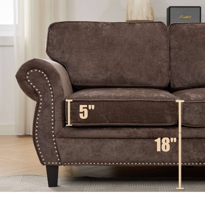 109.5" Chenille L-Shaped Corner Sectional Sofa with Rolled Armrest