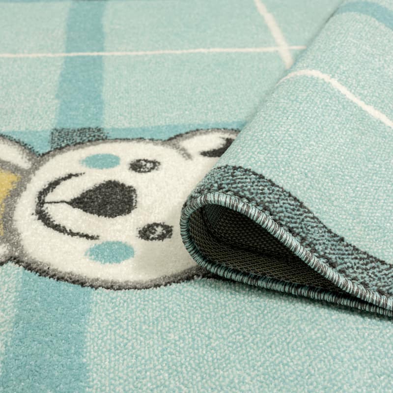 Kids Teddy Bear Plaid Area Rug