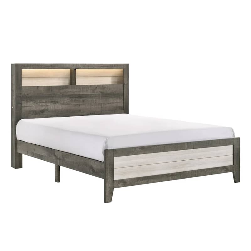 Ruthe Low Profile Queen Panel Bed with Built-In Lights, Ash Gray Wood