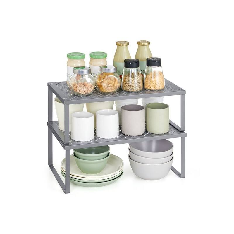 Set of 2 Stackable and Expandable Metal Kitchen Counter Shelves for Small Appliances or Spices