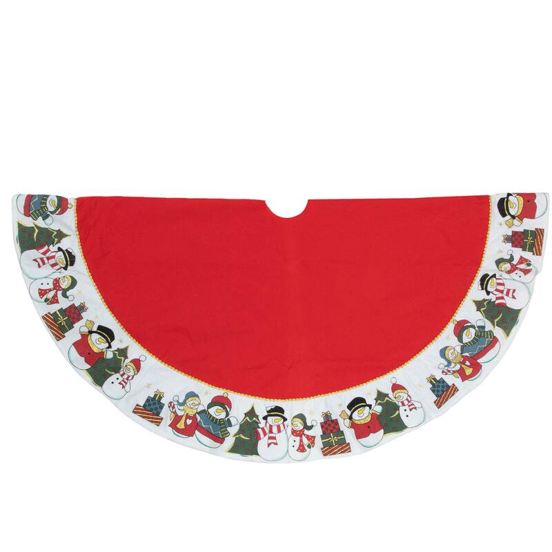 48" Red and White Jolly Snowman Christmas Tree Skirt - 48
