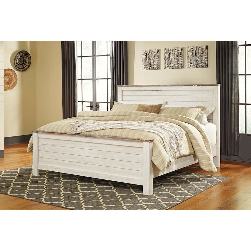 Willowton California King Panel Bed - Whitewash - Width: 81.00"Depth: 87.00"Height: 54.00"