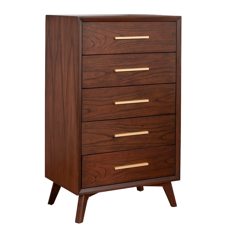 Alpine Furniture Arden 5 Drawer Wood Chest in Walnut (Brown)