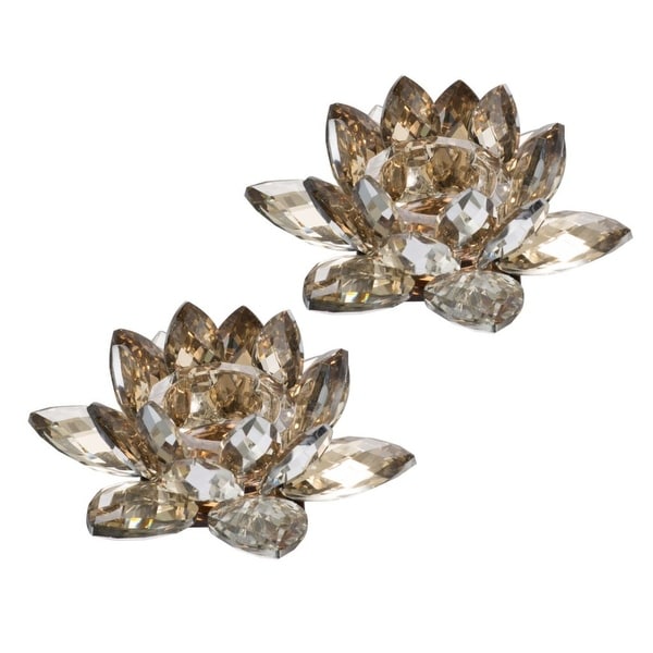 Set of 2 Gold Vintage Style Lotus Small Candle Holders 5.75" - N/A
