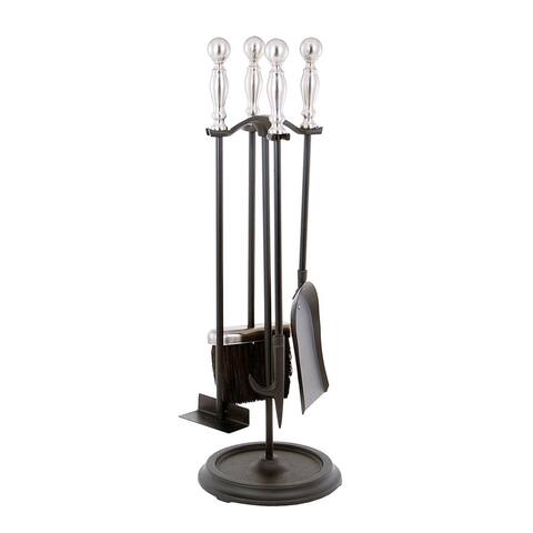 Minuteman International Bolton Mini Set of 4 Fireplace Tools, 24 Inch Tall, Black and Polished Pewter