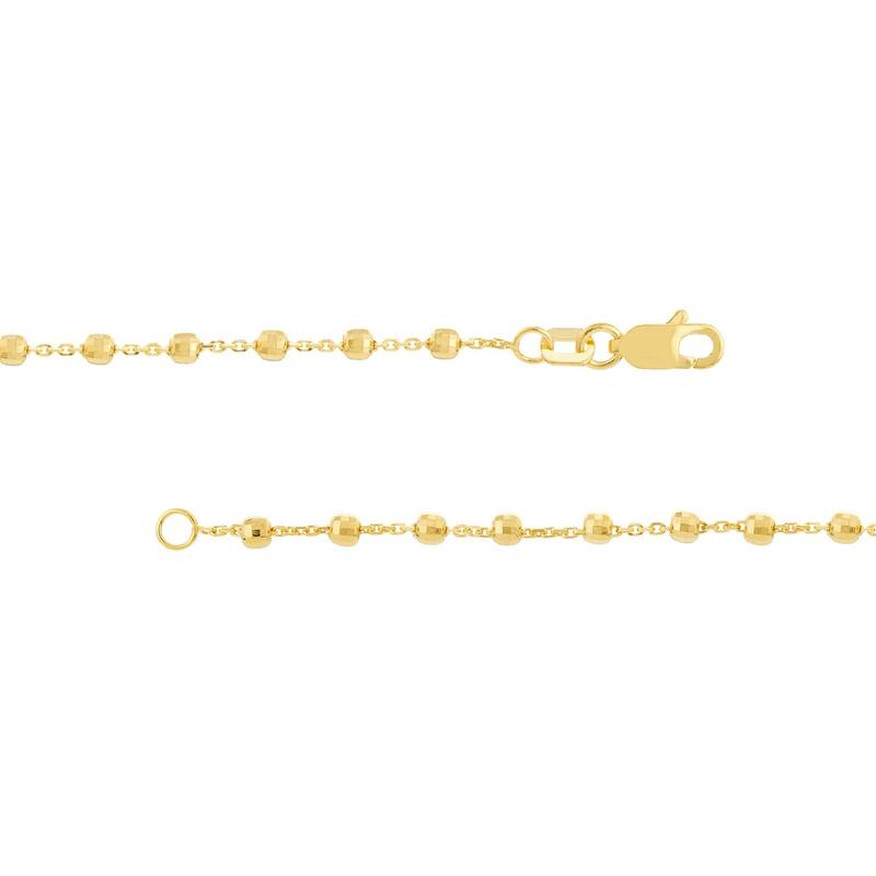 Curata 14k Yellow Gold 2.5mm Diamond Cut Bead Stations Chain Necklace