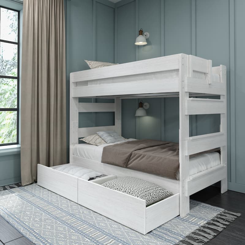Max and Lily Farmhouse Twin over Twin Bunk Bed with Storage Drawers - White Wash
