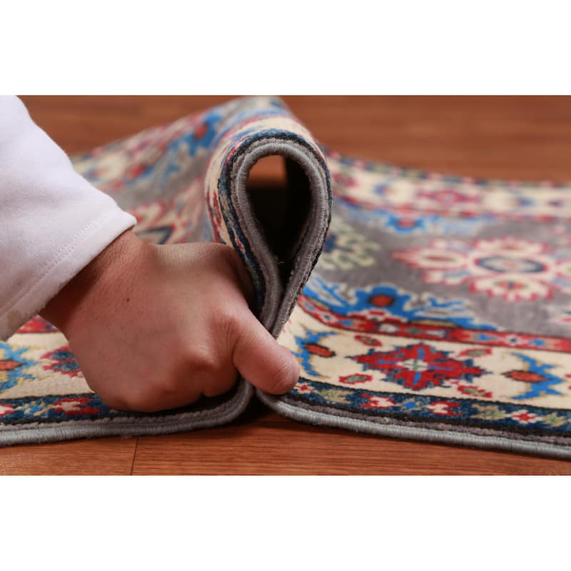 Traditional Gray Kazak Oriental Foyer Rug Hand-Knotted Wool Carpet - 2'0"x 3'0"