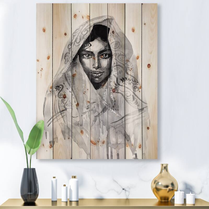 Designart 'Monochrome Portrait of Young Indian Woman I' Modern Print on ...