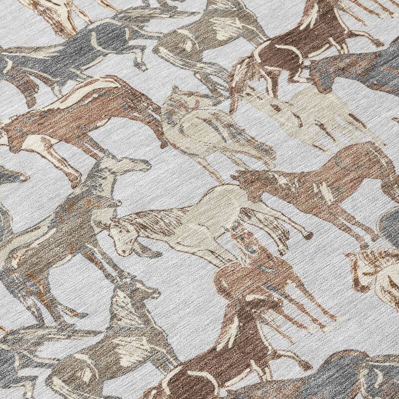 Machine Washable Indoor/ Outdoor Horse Herd Chantille Rug