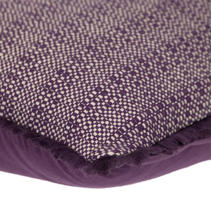 Striped Rectangular Throw Pillow with Fringes - 20" - Purple and Beige