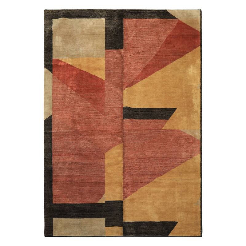 6x8'10'' Hand Knotted Wool Rust Tibetan Textured Color Modern & Contemporary Rug - 6' x 8' 10''