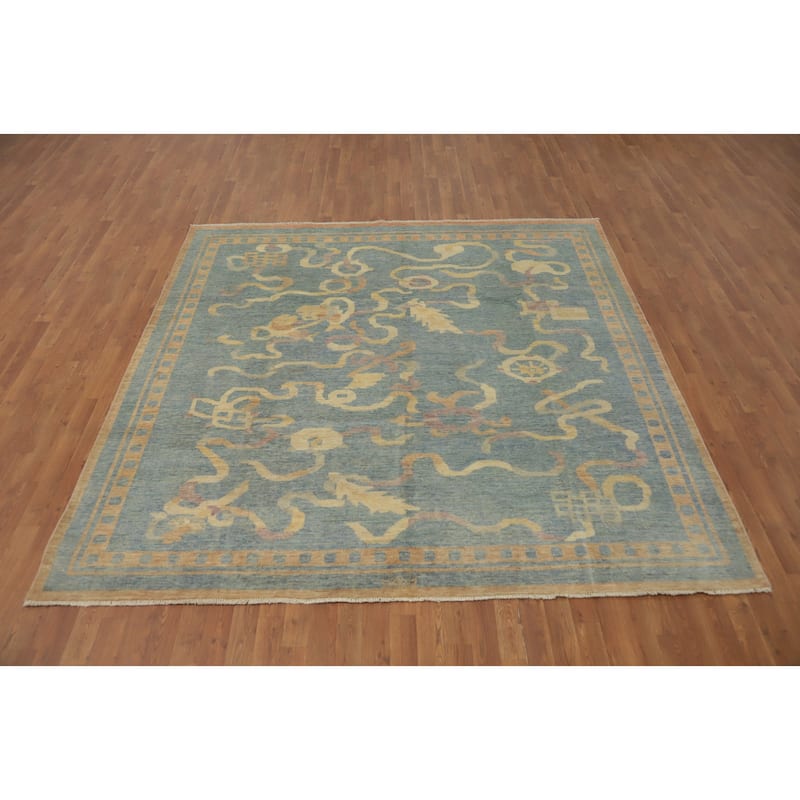 Hand Knotted Traditional Wool Blue Geometric Area Rug - 7' 10'' X 7' 11''