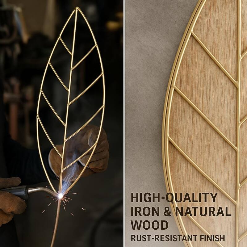 Gold Leaf Wall Art Vertical Metal Botanical Minimalist Sculpture 21x20