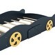 preview thumbnail 5 of 7, Full Size Race Car-Shaped Platform Bed with Wheels and Storage, Dark Blue+Yellow