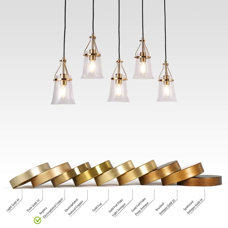Haye Modern 5-Light Glass Chandelier Black Gold Island Lights for Dining Room - W 33.5" x D 5.5" x H 10"