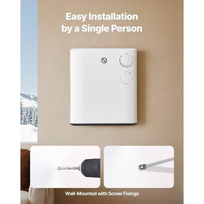 White 1500W Electric Wall Heater with Fan, Tabletop and Safety Features - 9.57 x 4.33 x 5.7 in