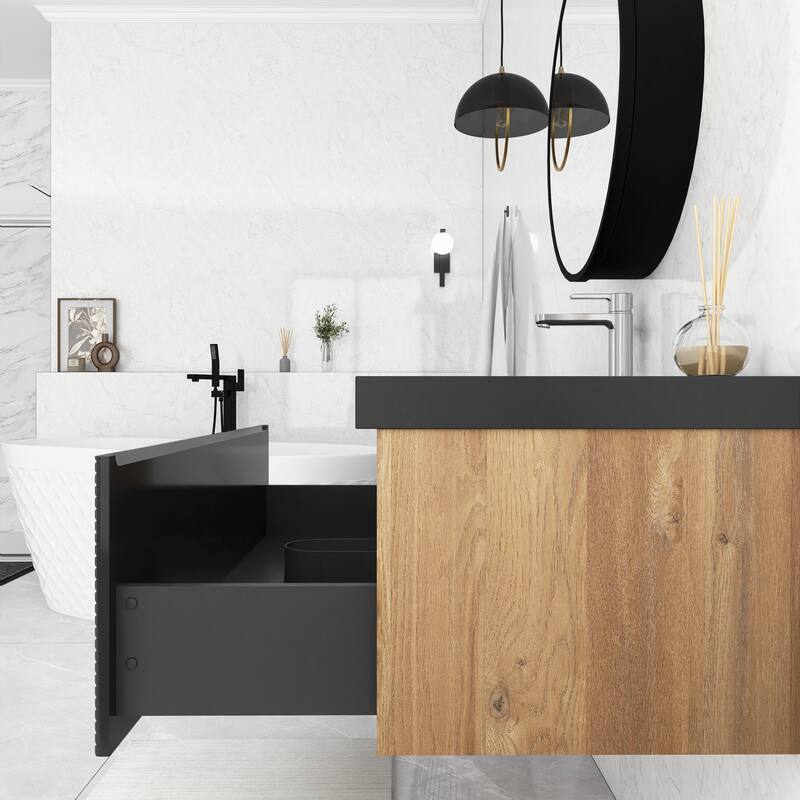MDF Wall-Mounted Bathroom Vanity Set with Integrated Resin Sink with Drain in Matte Black