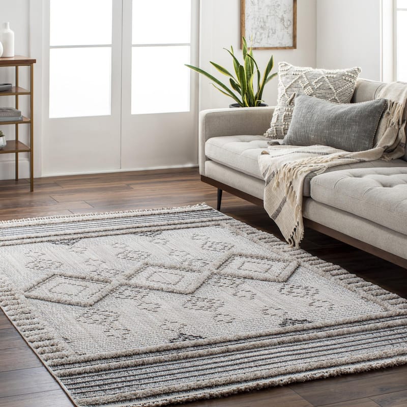 Livabliss Transitional Zaragoza Tribal Area Rug - 6'7" x 9' - Grey/Beige