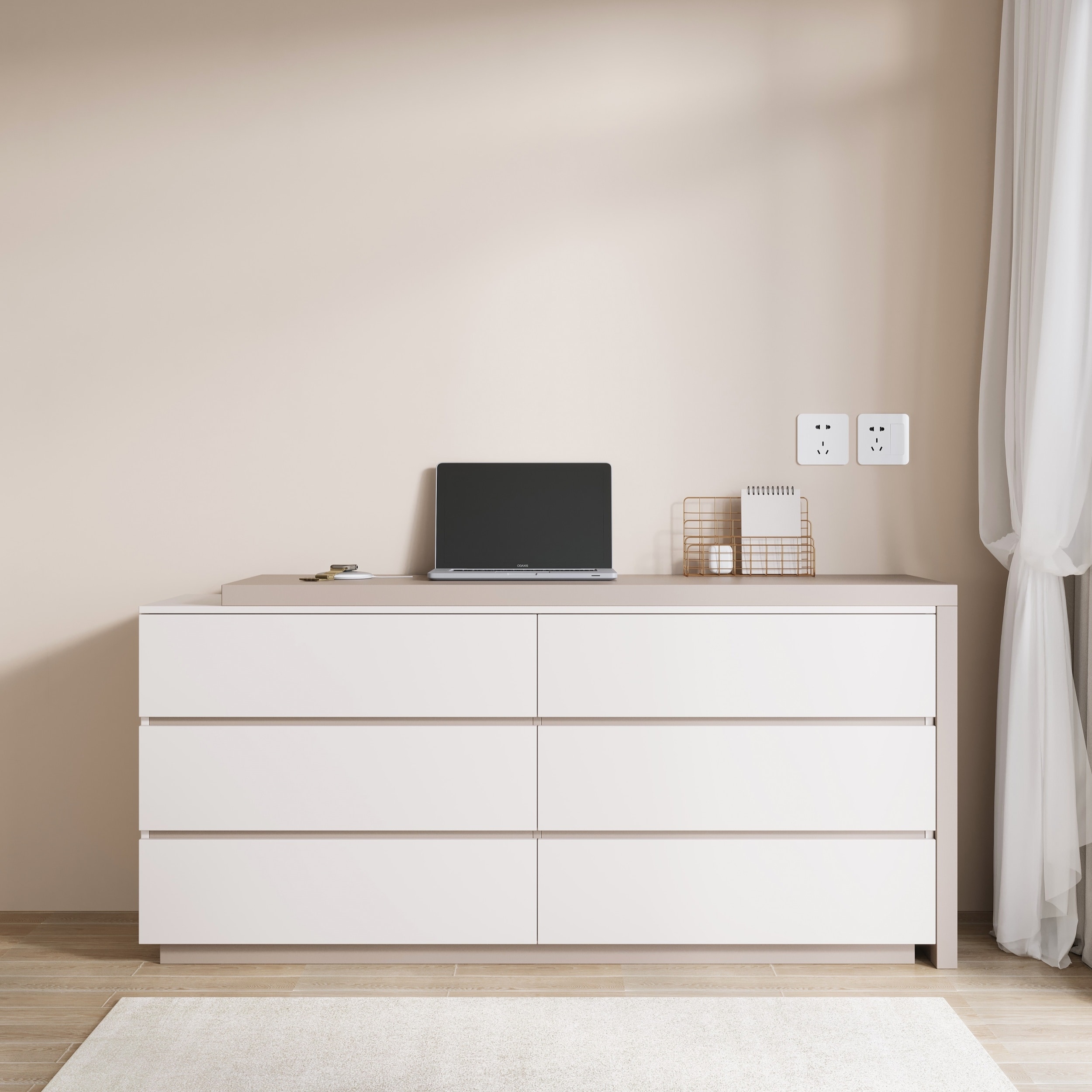 97.63" Modern Home Office Expandable Dresser Desk Combo with 6 Drawers